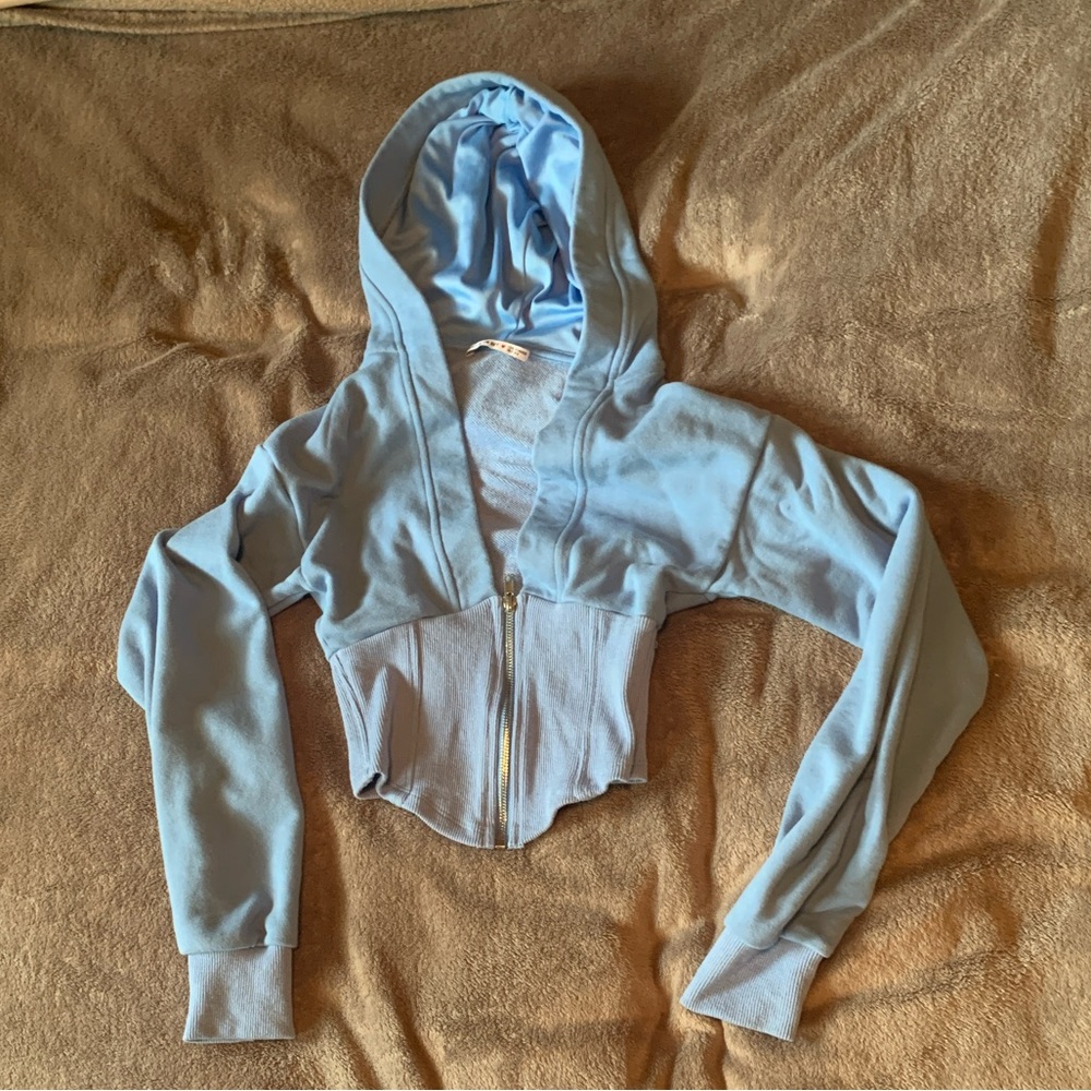 Lucy in the Sky Light Blue Cropped Hoodie Jacket